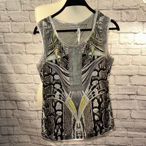 Futuristic Silver and Gold Graphic Sleeveless Tank Top
